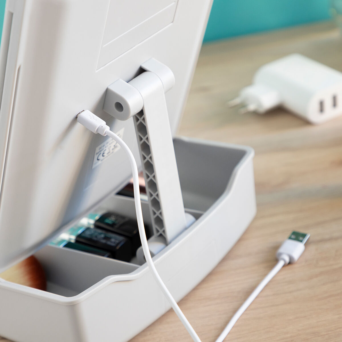 3-In-1 Folding LED Mirror with Make-up Organiser