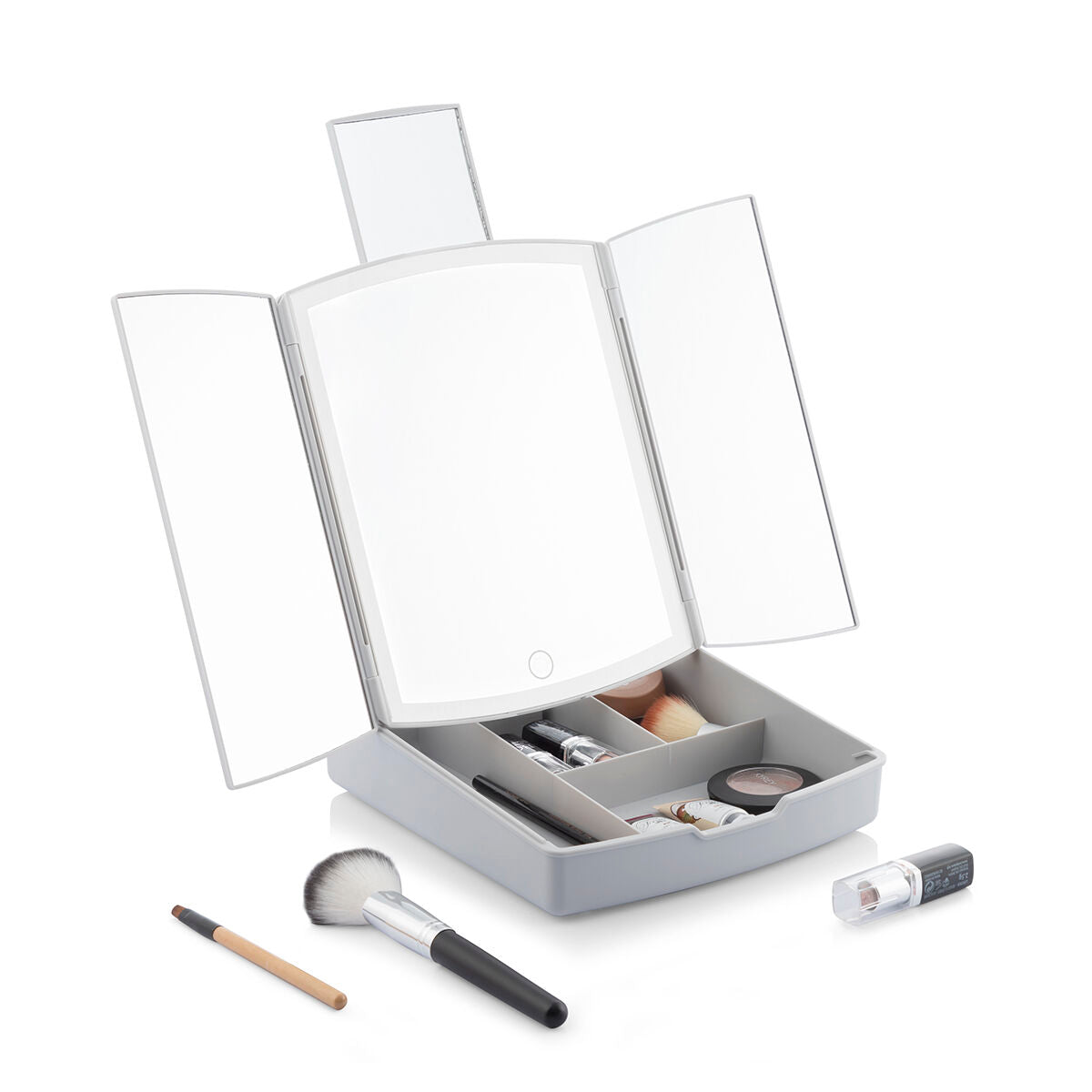 3-In-1 Folding LED Mirror with Make-up Organiser